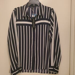 Navy and White Striped Button Blouse